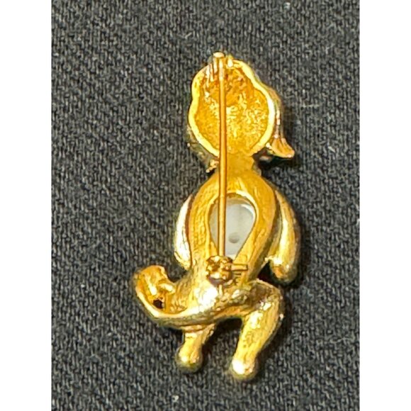 Donald Richards Gold Tone Poodle Brooch With Pearl Belly & Rhinestones - Picture 4 of 5